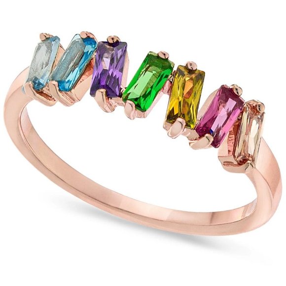 INC International Concepts Jewelry - INC Rose Gold Multi-Color Baguette Crystal Ring SZ 7**NEW!